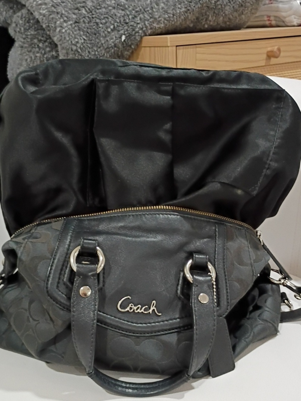 Coach Ashley Black Signature Satchel with Silver Hardware - Picture 7 of 10